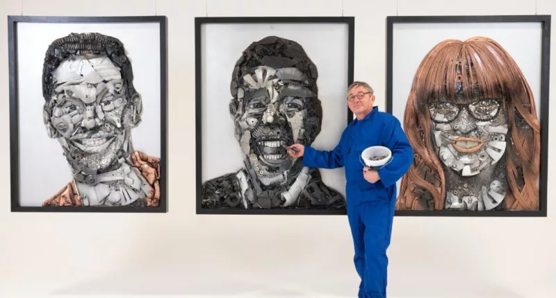 Joe Swash, Chris Kamara, and Angela Barnes immortalised - using scrap car parts