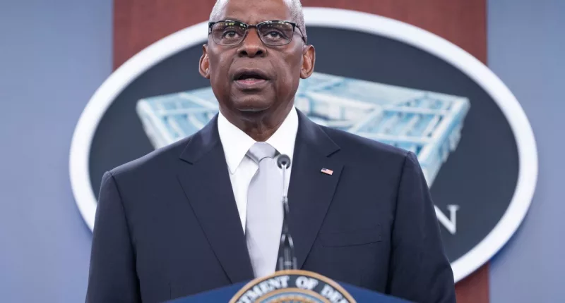 Defense Secretary Lloyd Austin speaks during a Pentagon press briefing at the Pentagon on Thursday, Feb. 1, 2024 in Washington. (AP Photo/Kevin Wolf)