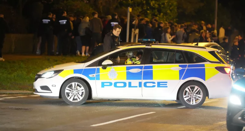 Police swooped in on a wild house party of 300 rowdy youngsters just outside Brighton on Friday night