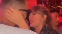 Taylor Swift and Travis Kelce share a kiss to her song 'Love Story'