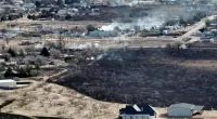 This aerial image provided by the City of Borger/Hutchinson County OEM shows property damaged from a wildfire, Wednesday, Feb. 28, 2024. (City of Borger/Hutchinson County OEM via AP)