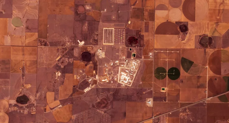 This satellite image from Planet Labs PBC shows the Pantex nuclear facility near Amarillo, Texas, Saturday, Feb. 24, 2024. Pantex, the main facility that assembles and disassembles America