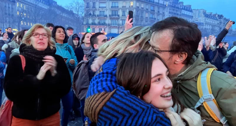 Pro-abortion supporters hug each other after French lawmakers have approved a bill that will enshrine a woman’s right to an abortion in the French Constitution, at Trocadero Plaza in Paris, Monday, March 4, 2024. The vote makes France the first country to have a constitutional right to abortion since the former Yugoslavia inscribed it in its 1974 constitution. (AP Photo/Oleg Cetinic)