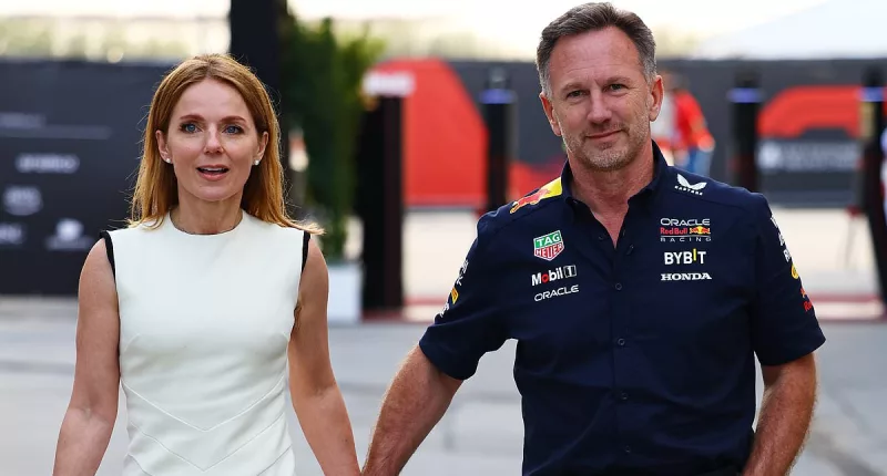 Geri Halliwell and Christian Horner arrive hand-in-hand in Bahrain