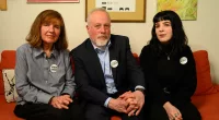 (L-R) Evan Gershkovich's parents and sister, Ella Milman, Mikhail Gershkovich, and Danielle Gershkovich, sit for a portrait in Philadelphia, Pennsylvania on February 27, 2024
