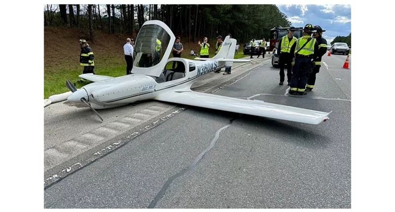 Small plane makes emergency landing on NC highway, clipping 2 vehicles