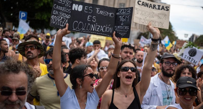 Ibiza residents are planning mass protests to curb party tourists that will be similar to the Tenerife  protests which took place in April (pictured)