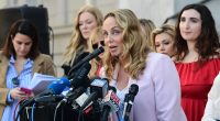 Louisette Geiss, lead plaintiff in Weinstein class action suit, speaks alongside a group of Silence Breakers in 2020