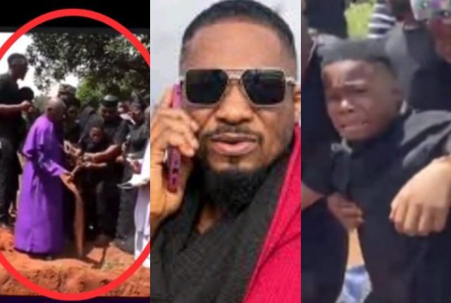 Mix reactions trails emotional moment Junior Pope’s 1st son refused to pour sand into late father’s grave