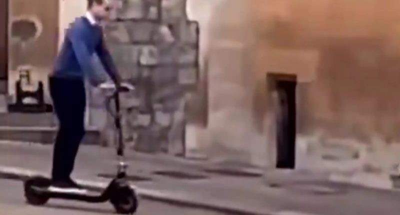 The heir to the throne was filmed zipping around Windsor Castle on his e-scooter