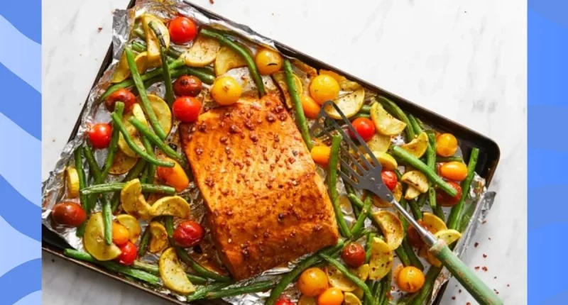 salmon on a sheet pan with vegetables