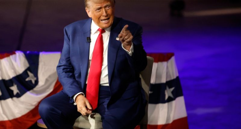 Trump, pictured at a Fox News town hall, will go up against Harris on Tuesday