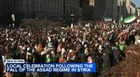 Syrian-Americans in Chicago celebrate Bashar Al-Assad's resignation, downfall of Assad regime dictatorship government in Syria