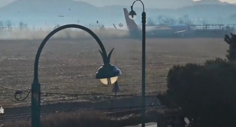 The jet skidded off the runway and into a wall