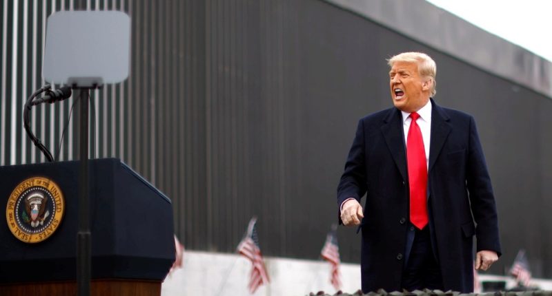 President Trump speaking at the U.S.-Mexico border wall.