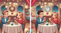 Illustration of two couples on romantic dates in a restaurant.