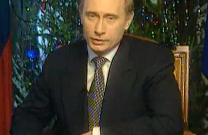 Putin pictured in his first speech as President of Russia on NYE 1999