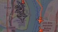 Screenshot of a map showing airplane icons near Joint Base Anacostia-Bolling.