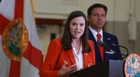 Florida Governor Ron DeSantis and Attorney General Ashley Moody at a press conference regarding an apparent assassination attempt on former President Trump.