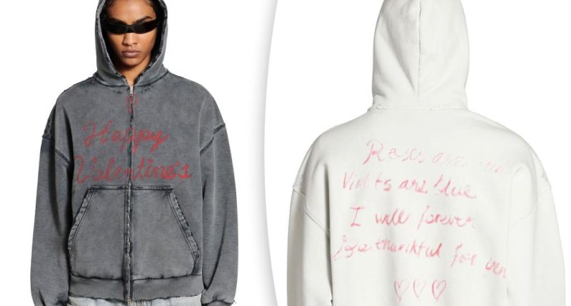 Balenciaga slammed for pushing $1,190 Valentine's Day hoodie riddled with fake lipstick and holes: 'Trash'