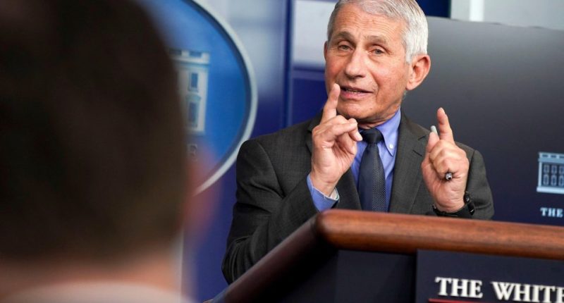 Dr. Anthony Fauci answering questions at a White House press briefing.