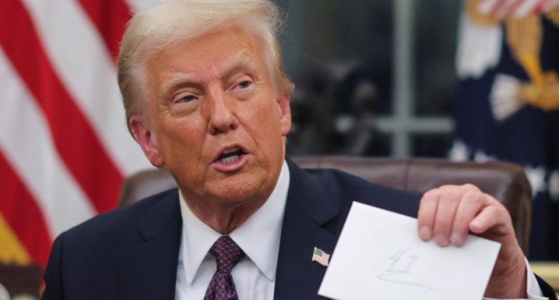 President Trump holding a letter in the Oval Office.