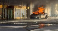 Burning Tesla Cybertruck outside Trump International Hotel.