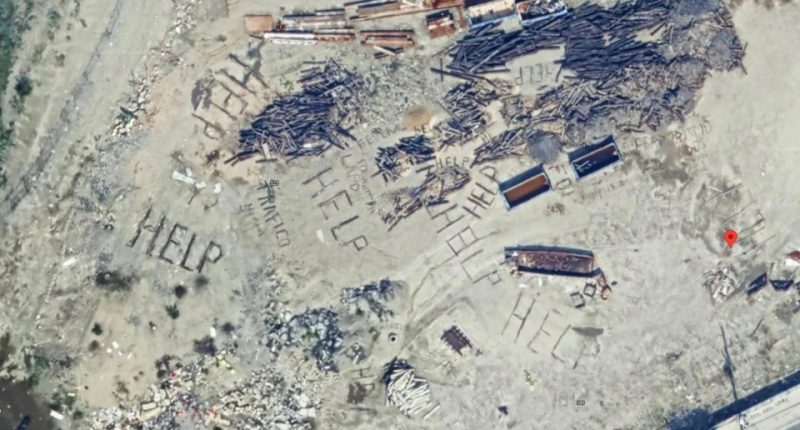 Disturbing ‘help’ messages spread across empty lot on Google Earth spark terrifying conspiracy – but cops confirm truth