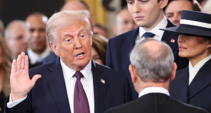 Donald Trump being sworn in as president.