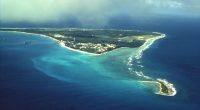 Aerial view of Diego Garcia island in the British Indian Ocean Territory.