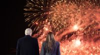 Donald and Melania Trump watching fireworks.