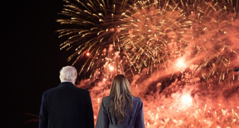 Donald and Melania Trump watching fireworks.