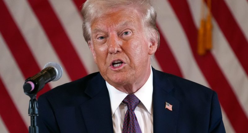 President-elect Donald Trump speaking at a microphone.