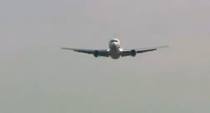Footage shows the jet coming to land without its wheels down