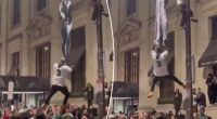 Eagles fan's attempt to fly fails during NFC Championship celebrations