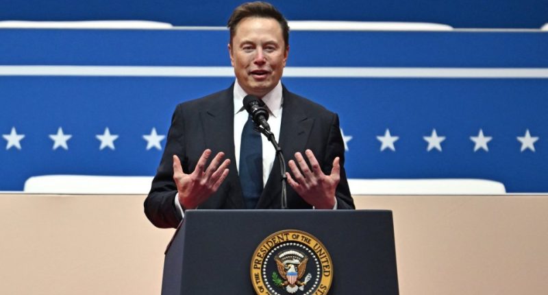 Elon Musk speaking at a presidential inauguration.