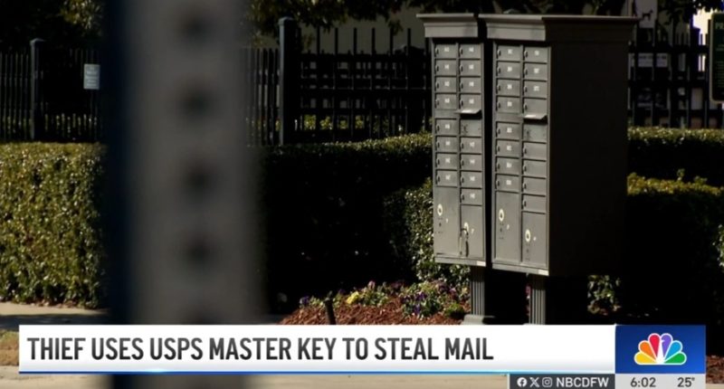 USPS mailboxes; thief used master key to steal mail.
