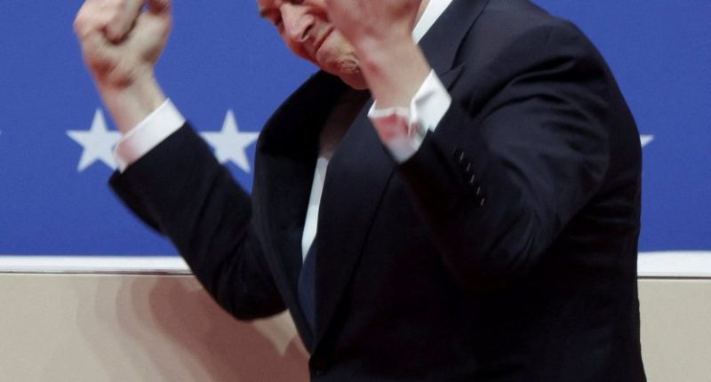 Elon Musk celebrating at Donald Trump's second presidential inauguration.