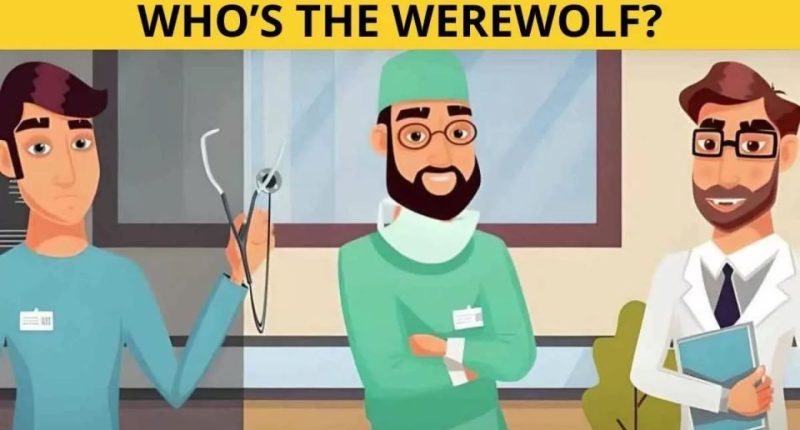 Illustration of three doctors, one holding a stethoscope, and the question "Who's the werewolf?"