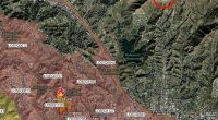 The location of the Hollywood sign, circled, in relation to the Sunset Fire