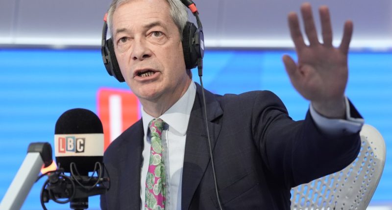 Reform UK leader Nigel Farage during an appearance on LBC this morning