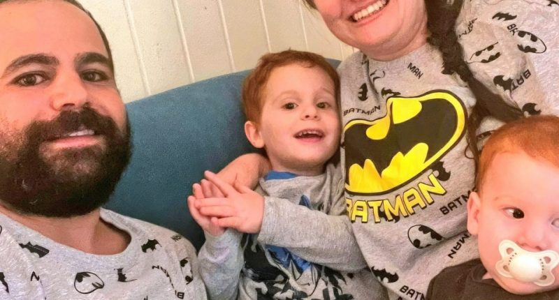 Photo of an Israeli family wearing Batman pajamas.