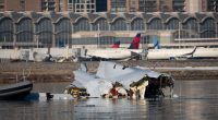 Debris of a plane crash in the Potomac River near Reagan National Airport.