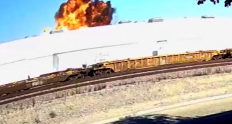 The moment a deadly inferno blast erupted as the plane hit the warehouse