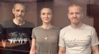 Natalia Vlasova, centre, claims she has been tortured and raped by Russian militants since being arrested in 2018