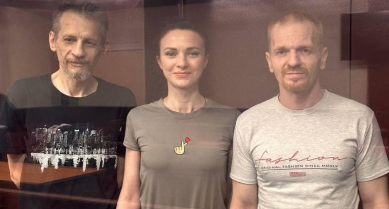 Natalia Vlasova, centre, claims she has been tortured and raped by Russian militants since being arrested in 2018