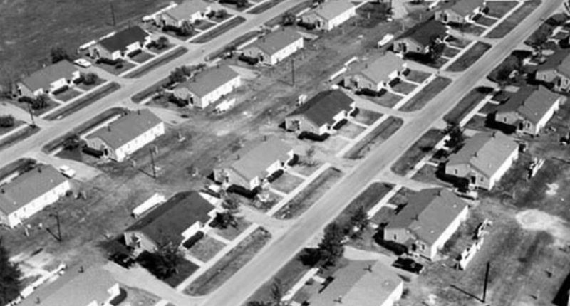 Aerial view of an abandoned town.