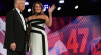 President Donald and Melania Trump waving at the Liberty Ball.