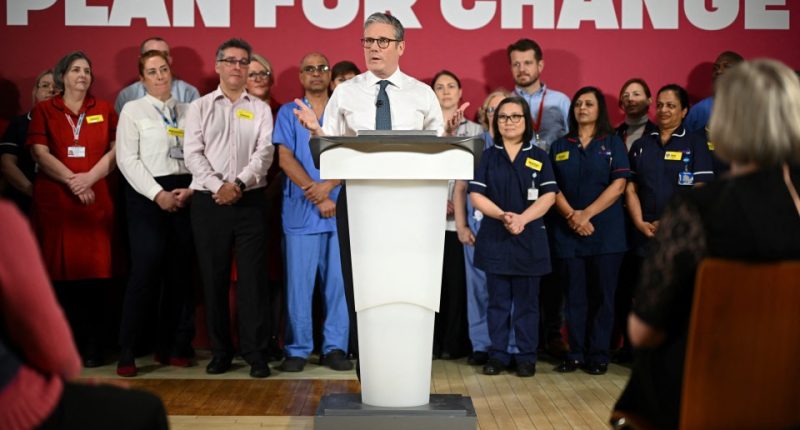 Sir Keir Keir Starmer gives a speech on reducing NHS wait times as he visits a healthcare provider in Surrey