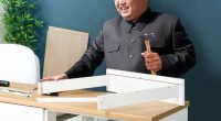 Kim Jong-un assembling IKEA furniture.